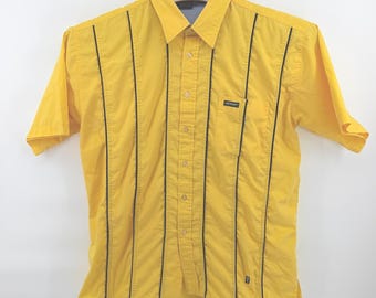 Vintage School of Hard Knocks SOHK Shirt Mens XL Yellow Short Sleeve Button Up
