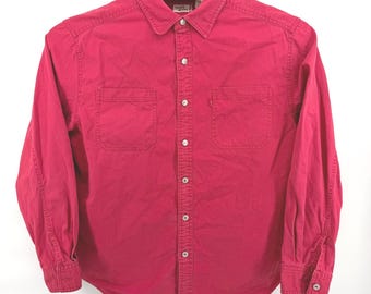 Vintage Levis Jeans Red Canvas Denim Button Down Shirt Mens Large Heavy Cotton