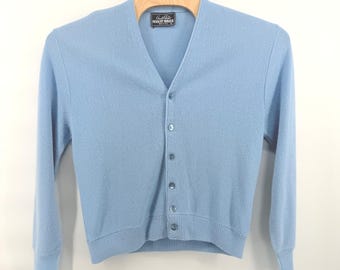 Arnold Palmer Cardigan Mens L Blue Vintage Robert Bruce V-Neck Knit Made in USA