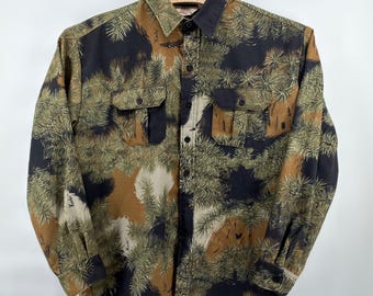 Cabela's Button Down Shirt Mens XL Green Pine Needle Camo USA Made Konifer