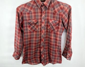 Vintage Miller Western Wear Pearl Snap Shirt Mens 16 35 Plaid Dan River Flawed