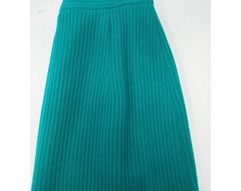 VTG 60s 70s Teal Ribbed Knit Midi Skirt | ILGWU Union Made USA | Mod Pencil 12