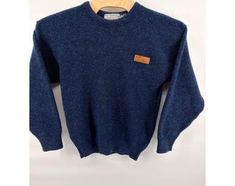 VTG River Valley New Zealand 100% Wool Chunky Sweater Mens S Navy Crewneck Logo
