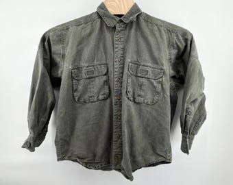 Field Stream Mens Heavy Cotton Button Down Shirt Large Gray Work Outdoor