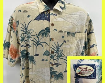 VTG Tommy Bahama Volcano Eruption Silk Shirt Mens XL Island Tropical Aloha