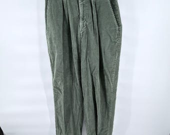 VTG Dockers Womens 12 Green Corduroy Pants Pleated High Waist USA Made Trousers
