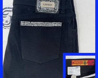 Lawman Western Slim Fit Womens Jeans Rhinestone Studded Pockets Black Size 13