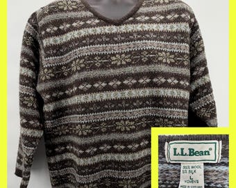 VTG L.L. Bean Fair Isle Sweater Womens L Wool Silk Blend Made in Scotland Brown