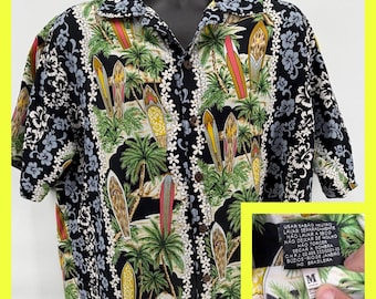 Vintage Girao Brazil Surf Shirt Mens M Búzios Rio Tropical Palm Tree Board Print