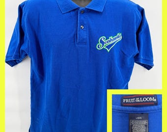 Polo vintage Fruit of the Loom de los Seattle Seahawks, talla grande, azul, bordado, años 90.