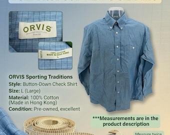Camisa vintage de manga larga con botones y cuadros azules para hombre de Orvis Sporting Traditions, talla grande.