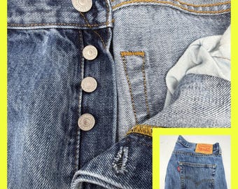 Vaqueros Levi's 501 vintage para hombre, talla 34 x 36, lavado medio, con botones y bragueta