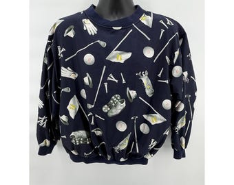 Pin High Windbreaker Pullover Mens Medium Navy Blue Vintage All Over Golf Print