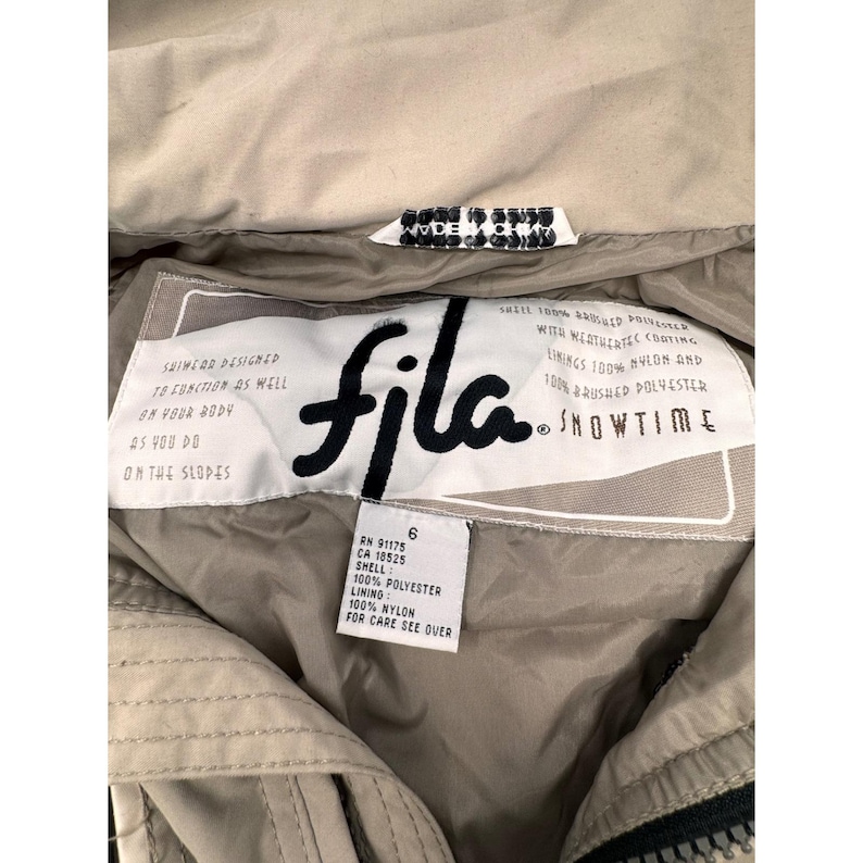 VTG 90s Fila Snowtime Chaqueta de esquí Anorak Tan Khaki 1/4 Zip Jersey Hombre 6/Grande imagen 4