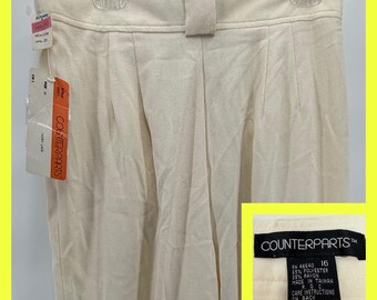 VTG 90s Counterparts High Waisted Pleated Trousers Ivory Lace Size 16 NWT Taper