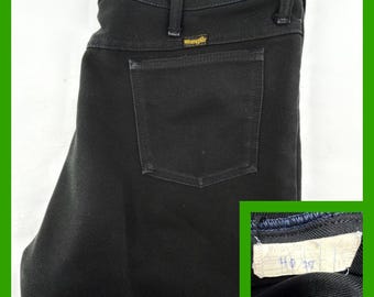 Vintage Wrangler Wrancher Dress Jeans Black 40x29 Western Flare Poly Twill USA