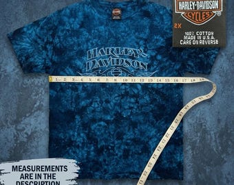 Vintage Harley Davidson Tie Dye Shirt 2XL Made In USA Blue Black Biker Mens XXL