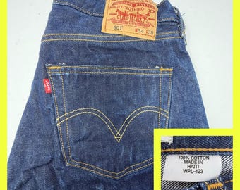 Levi's 501 Original Fit Jeans Men's 34x28 Dark Wash Button Fly 100% Cotton Tall
