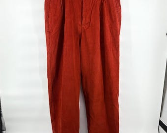 Tommy Hilfiger Vintage 90s Corduroy Pants Mens 38x30 Pleated Rust Orange Crest