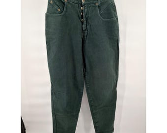 VTG Zena Jeans Women's 11 High Rise Tapered Leg Hunter Green Denim Mom 90s Y2K