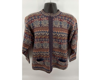 Alpasur Alpaca Cardigan Sweater Mens L Multicolor Geometryczny Zamek Peru Cusco
