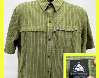 Vintage Nike ACG Shirt Mens Medium M Green Plaid Vented Hiking Gorpcore Y2K Rare