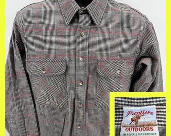 Camisa de franela vintage Prentiss Outdoors con etiqueta de faisán, talla grande, a cuadros, de algodón grueso.