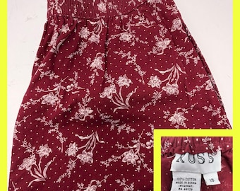 Pantalones VTG Russ Florales para Mujer Talla 18 Borgoña Algodón Tiro Alto Pierna Ancha Años 80 Años 90