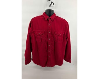 Camisa vintage Eddie Bauer, fabricada nos EUA, em camurça, tamanho XL, vermelha, flanela pesada, estilo anos 80/90.