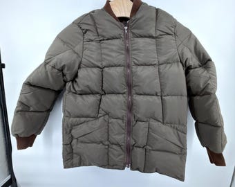 Vtg Woods Arctic Down Puffer Jacket Men Brown Bomber Quilted Coat Made In Canada