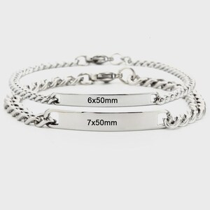 Pulseira de aço inoxidável personalizada com nome ou mensagem gravada – Presente para casal, homem e mulher – Joias elegantes e atemporais