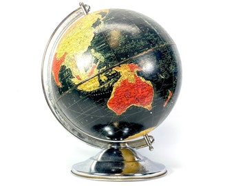 Vintage 1940's Black Replogle Globe Starlight Designed and Edited by Gustav Brueckmann, Cartographer