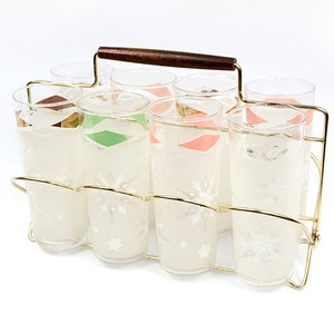 Vintage Glasses Set with Metal Caddy Rack image 1