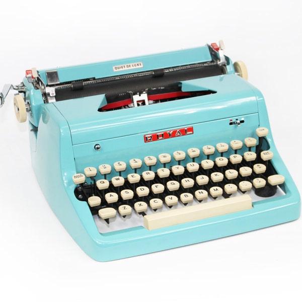 Turquoise Typewriter Royal Quiet DeLuxe Manual with Case Working Typewriter With Booklet and Key and New Ribbon