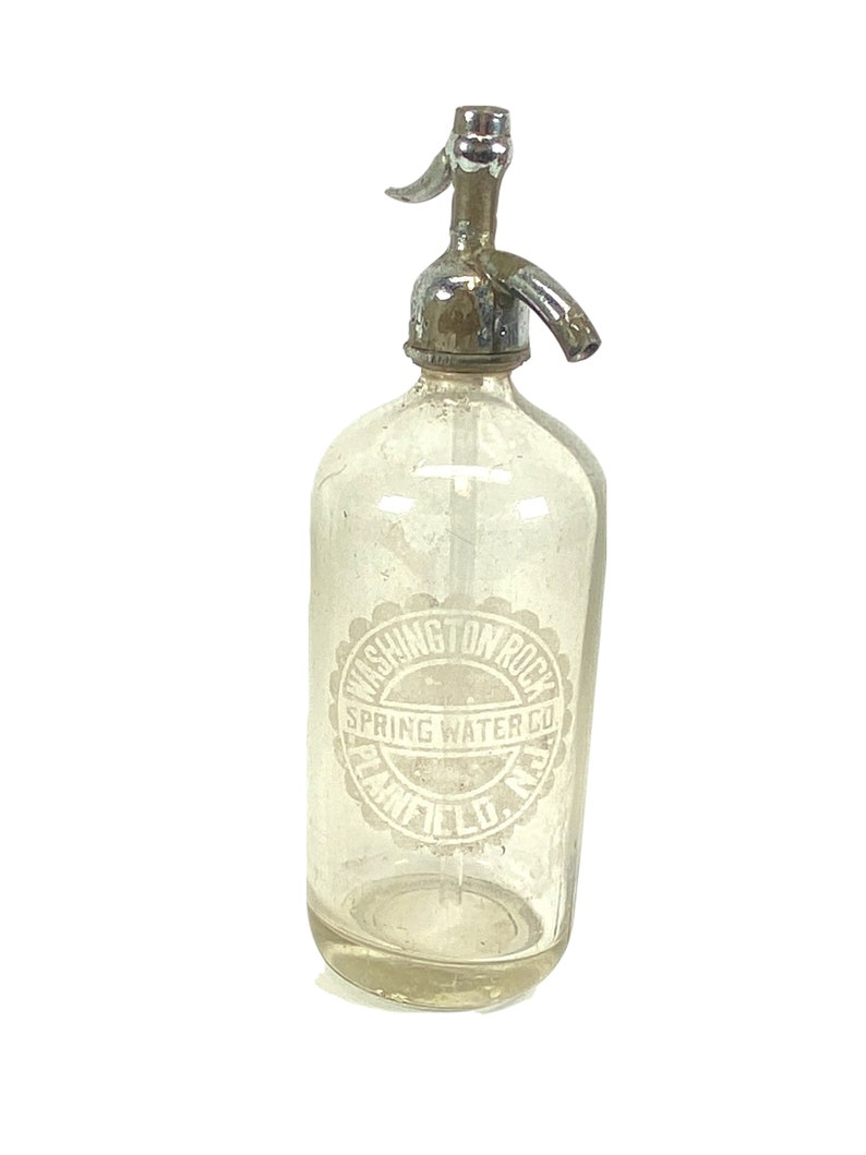 Vintage Clear Seltzer Bottles with Etched Glass D: Washington Rock