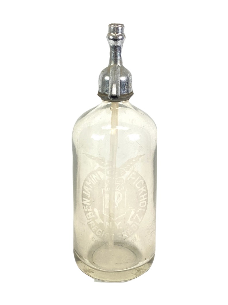 Vintage Clear Seltzer Bottles with Etched Glass B: Benjamin PICKHOLZ