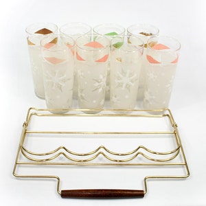 Vintage Glasses Set with Metal Caddy Rack image 4