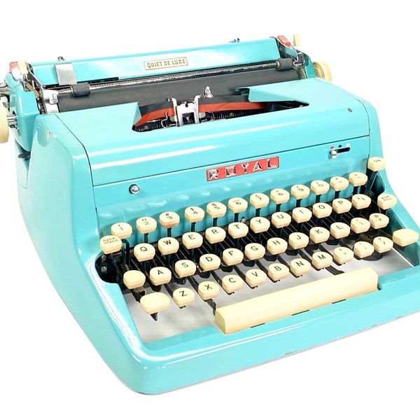 Vintage Turquoise Manual Typewriter Royal Quiet DeLuxe with Case