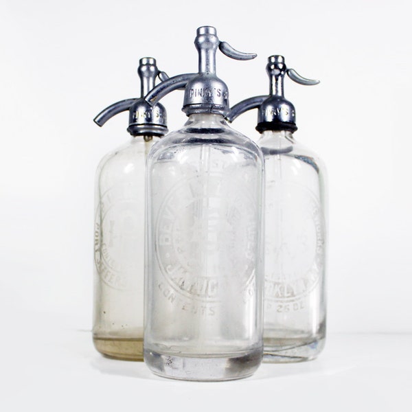 Vintage Clear Seltzer Bottle: Etched Glass