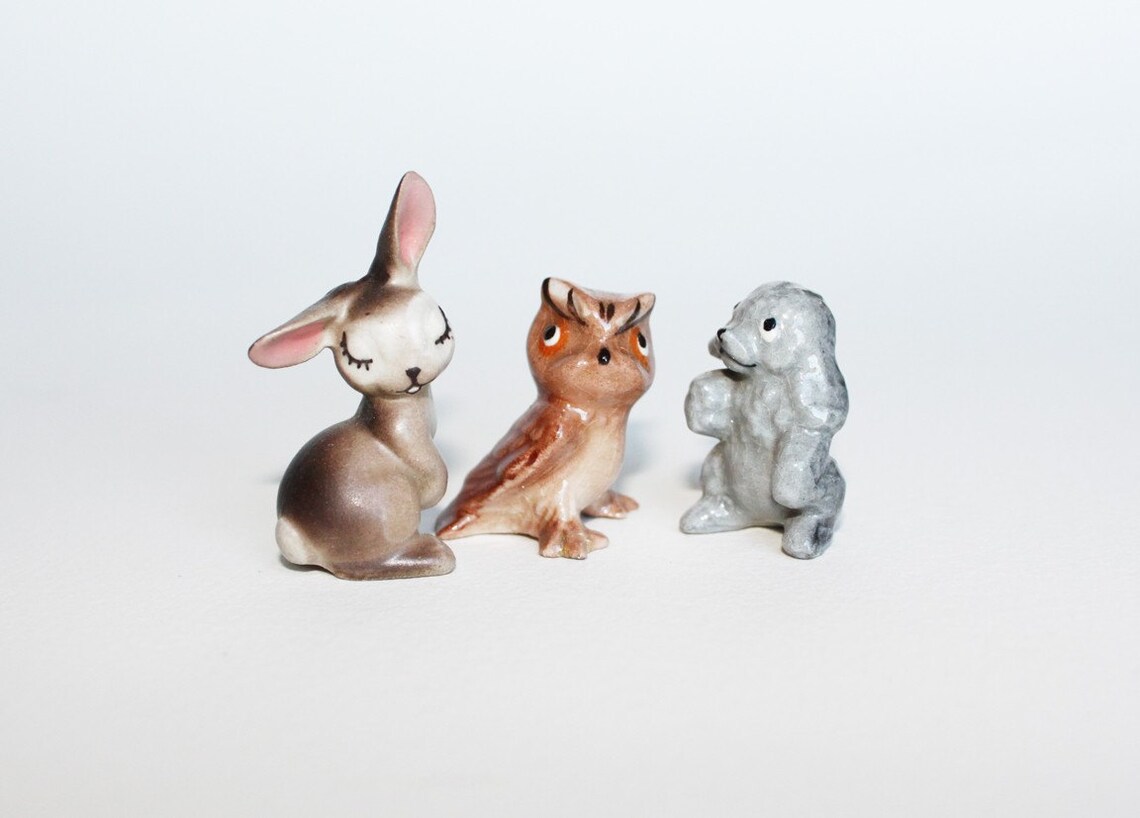 Miniature Vintage Animal Figurines. Bunny Rabbit Owl and Etsy