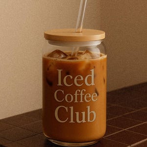 Iced Coffee Sipper Glass: 16oz Bamboo Lid & Tritan Straw