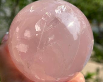 Star Rose Quartz Sphere | Large Rose Quartz Sphere with Rainbows and a star-shaped asterism