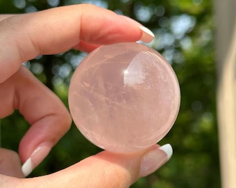 Star Rose Quartz Sphere | Medium size Rose Quartz Sphere with Rainbows and a star-shaped asterism