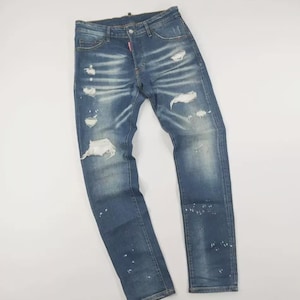 SZ 46 M Dsquared2 Classic Slim Jeans With Denim Distressed Pants Slim-Fit Frayed