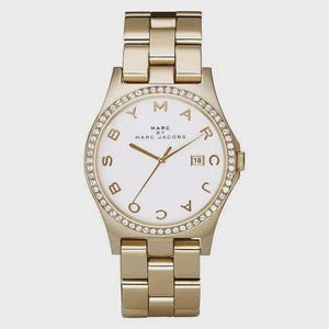 Marc Jacobs Henry Diamonds Women&#39;s Watch With White Dial and Gold Stainles