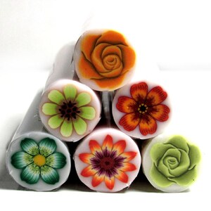 SALE set of 6 Polymer clay flower canes