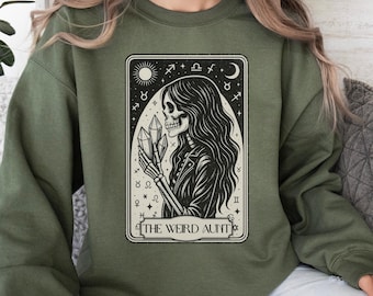 The Weird Aunt Tarot Card Sweater, Funny Halloween Skeleton Sweatshirt for Auntie