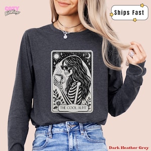 The Cool Aunt Tarot Card Long Sleeve T-Shirt, Funny Halloween Skeleton Shirt for Tia