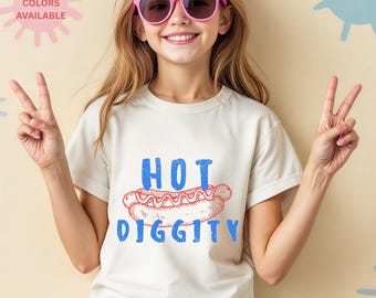 Rolig Hot Diggity Hot Dog barn-T-shirt: Retro sommar BBQ småbarns- och ungdomströja