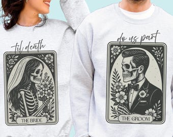 Til Death Do Us Part Tarot Card Bride and Groom Sweatshirt Couples Matching Engagement Sweater